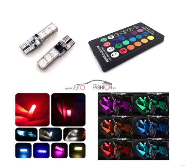 LED RGB T10 W5W set od dve sijalice sa daljincem