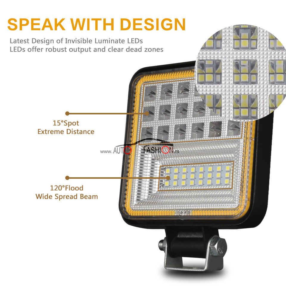 LED FAR Radni 126W 12V-24V sa dodatnim žutim svetlom