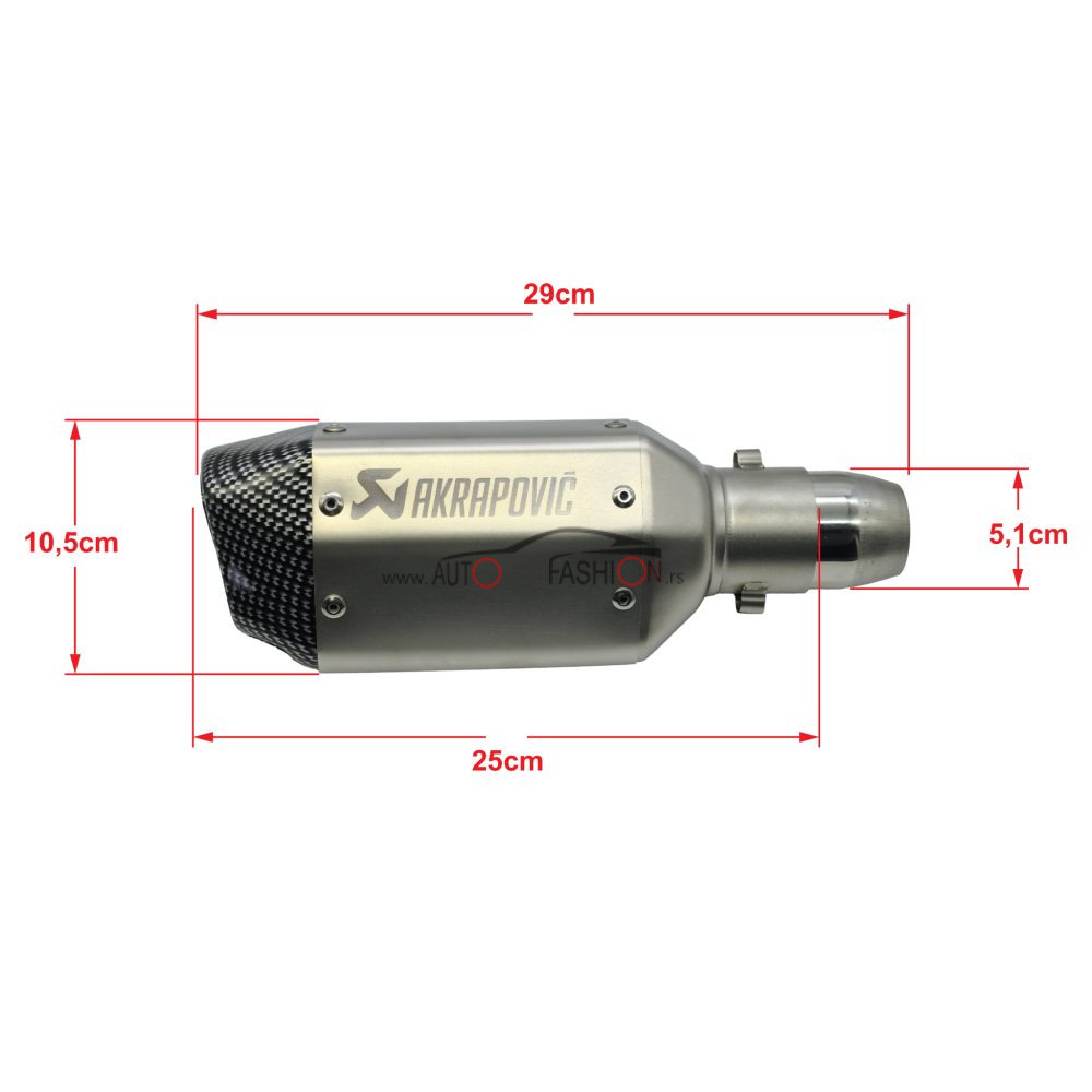 Auspuh za motor AKRAPOVIČ silver mat – karbon 25cm – replika