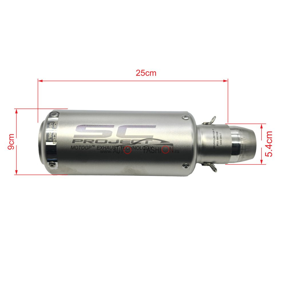 Auspuh za motor SC PROJECT silver mat 24cm ZASEČEN – replika